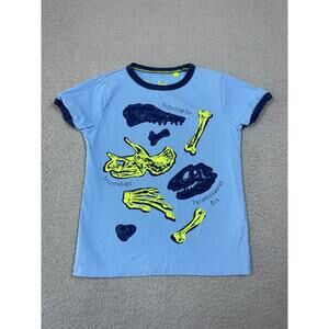 Mini Boden Youth Boys Size 5-6 Blue Dinosaur Bones Fossil Graphic T-Shirt